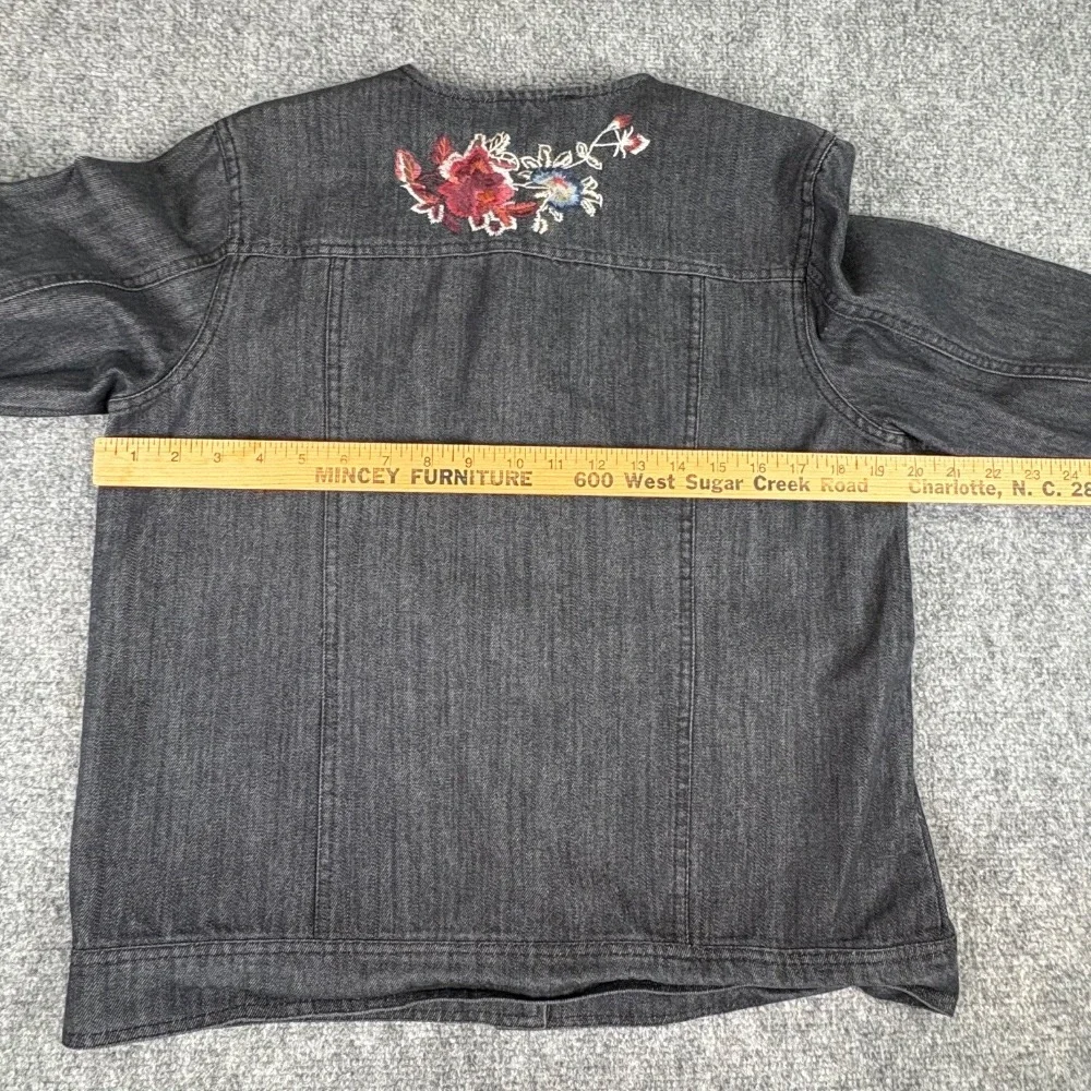 Vintage Hannah Denim Jacket Womens S Black Y2K Floral Embroidered Boho‎ Fairy